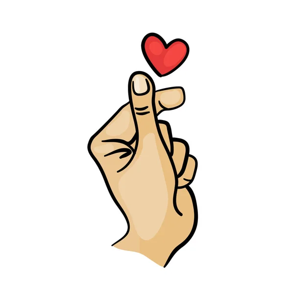 Coração de dedo coreano Eu te amo Hangul. Ilustração vetorial. Coração de mão de símbolo coreano, uma mensagem de gesto de mão de amor . —  Vetores de Stock