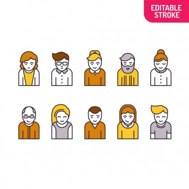 Lineer tarzda bir insan kaybeder. Erkek ve dişi insan yüzleri ve büstler kümesi. Web tasarımı ve mobil uygulama için kullanılabilir. Vektör çizim.