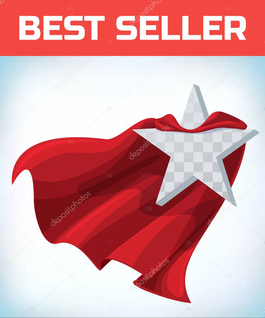 Star concept. Star in cape. Super cloak. Super star. Power icon. Leadership sign. Superhero template. Leader. Imagination symbol. Award logo. Inspiration symbol. Success concept. Quality sign