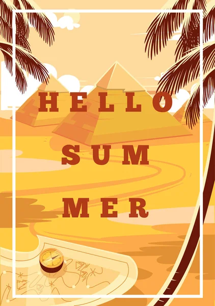 Hola Summer Pirámide Dibujos Animados Giza Paisaje Egipcio Con Pirámides — Vector de stock