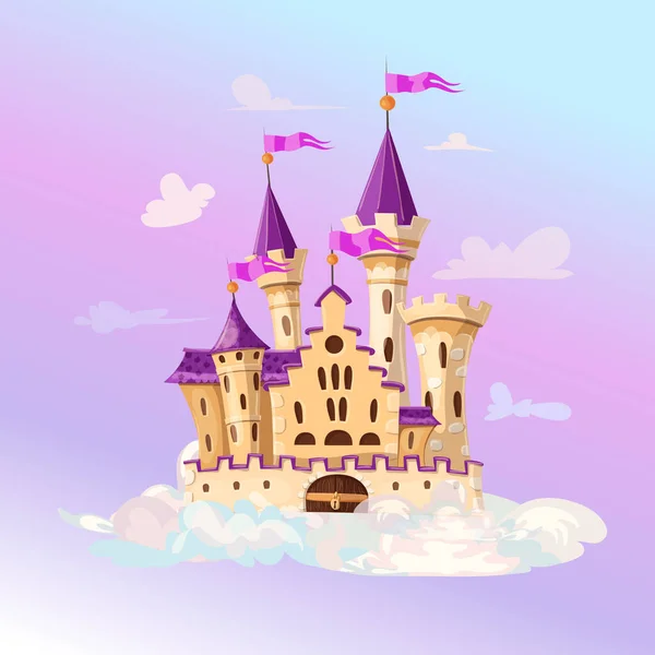 Fairytale Мультяшный Замок Милый Мультяшный Замок Фантазийный Летающий Остров Сказочным — стоковый вектор