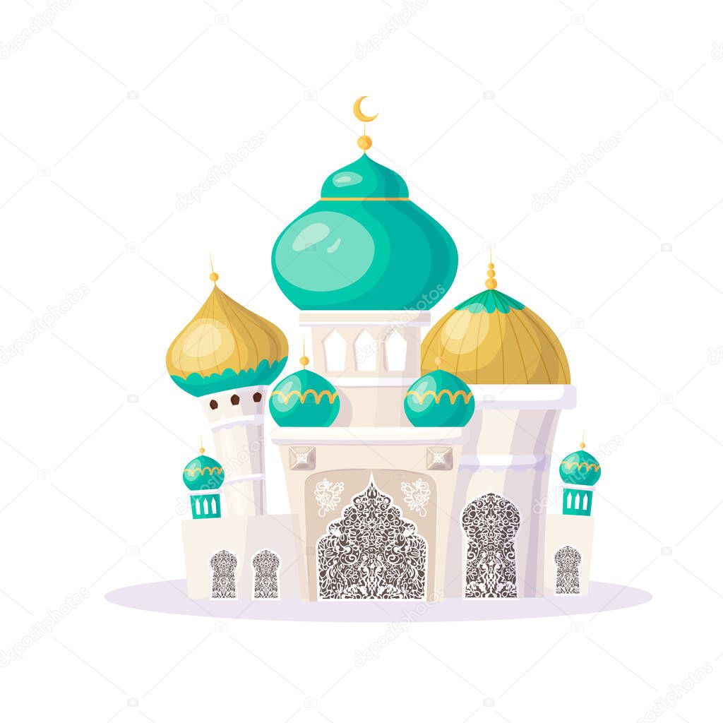 Muslim castle. Cartoon Islamic mosque. vector illustration.