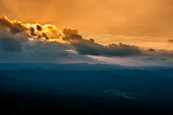 Céu bonito na montanha de vista superior à noite, Parque Nacional Khao Yai Tailândia (O Patrimônio Mundial da natureza ) — Fotografia de Stock