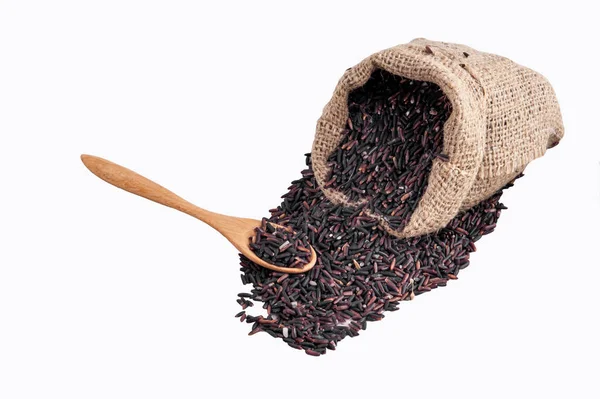Riceberry pirinç beyaz zemin üzerine çuval Üstten Görünüm.