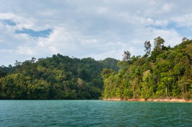 Güzel dağlar ve nehir Khao Sok Milli Parkı, Surat Thani Province, Güney Tayland doğal konumlar.