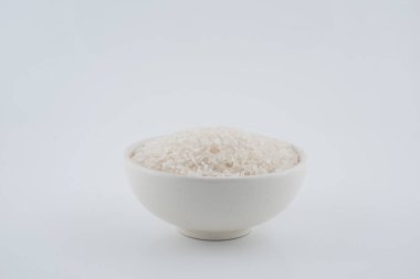 Beyaz pirinç, doğal uzun pirinç tahıl için arka plan ve beyaz arka plan doku