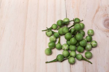 Bir ahşap zemin üzerinde Türkiye berry (Solanum torvum SW)