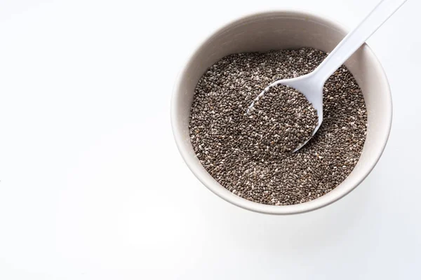 Chia seeds isolated with white background. Healthy superfood. — Stock Photo, Image