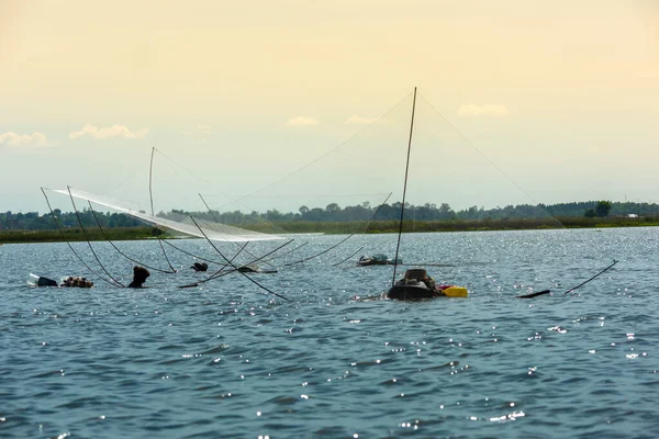 Villaggio Pescatori Thailandia Con Una Serie Strumenti Pesca Chiamati Yok — Foto Stock