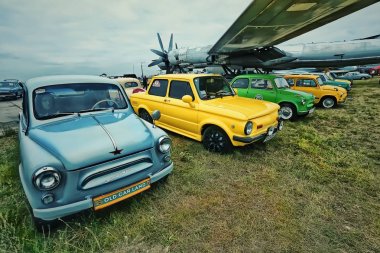 Kiev, Ukrayna - Ekim 2017: Sovyet vintage arabalar Kiev 