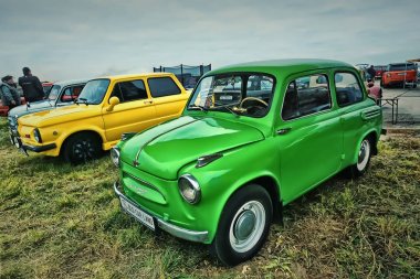 Kiev, Ukrayna - Ekim 2017: Sovyet vintage arabalar Kiev 