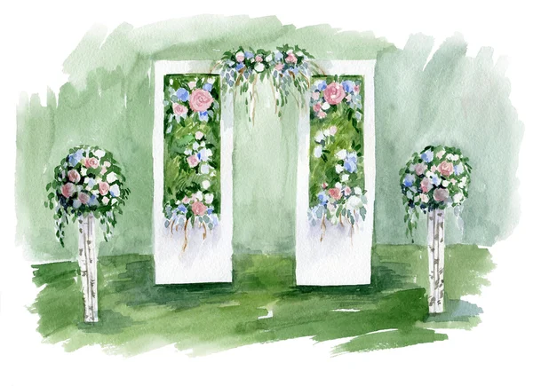 Wedding decorations. Watercolor wedding sketch. — Stock Photo, Image