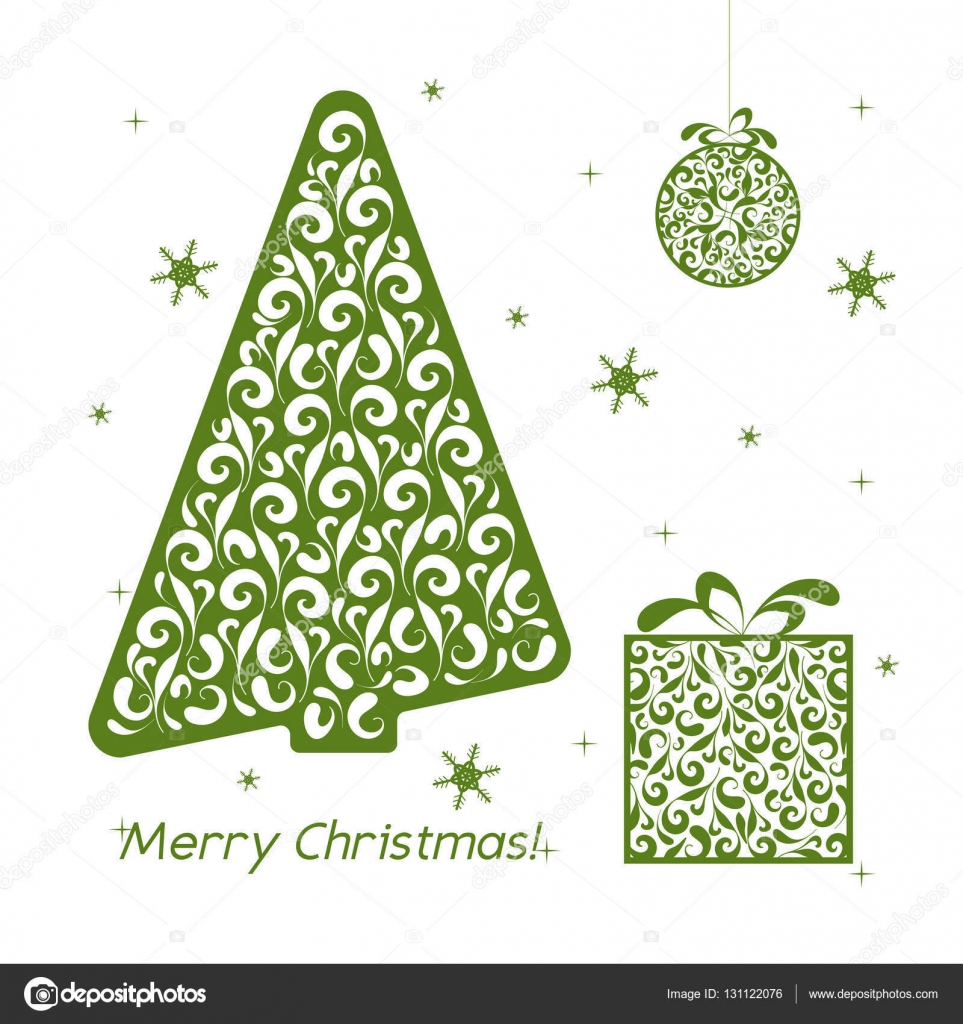 Cartolina di Natale traforato verde carta Disegno dello stampino con palle fiocco di neve albero regali Modello di decorazione laser per biglietti