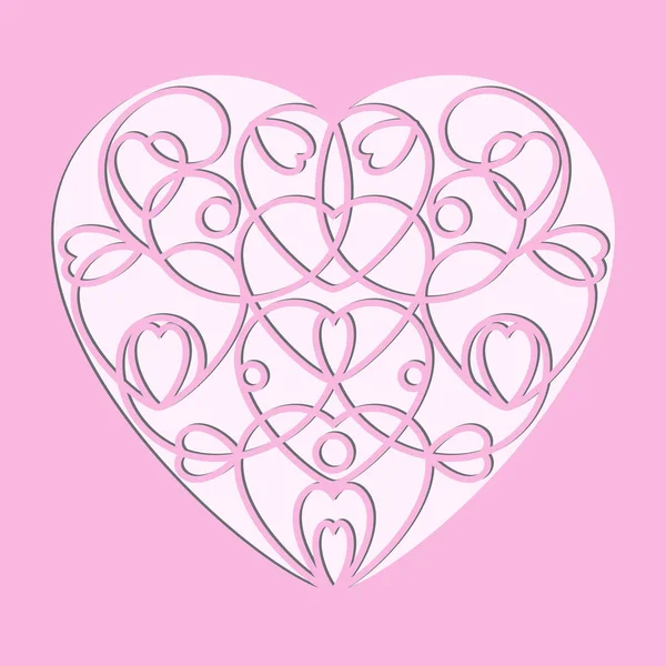 День Святого Валентина открытая розовая бумажная открытка. Трафарет дизайн с сердцем на белом фоне. Шаблон украшения лазером для поздравительных открыток, приглашений. Векторная иллюстрация . — стоковый вектор