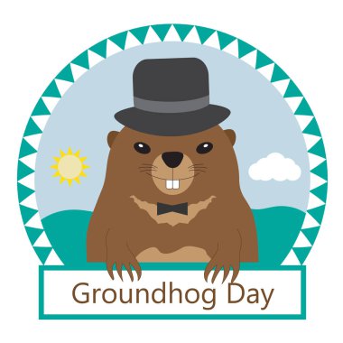 Bugün aslında dündü. Şapkalı bir çerçeve içinde şirin köstebek ile tebrik kartı. Vektör çizim.