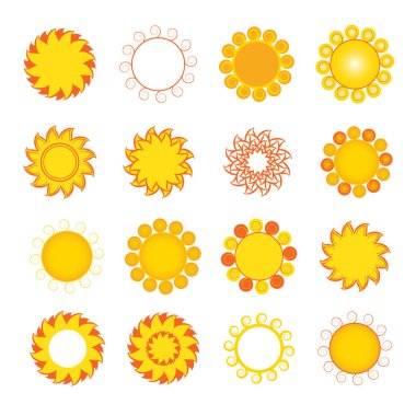 Stilize güneş simgeler kümesi. Vektör çizim.