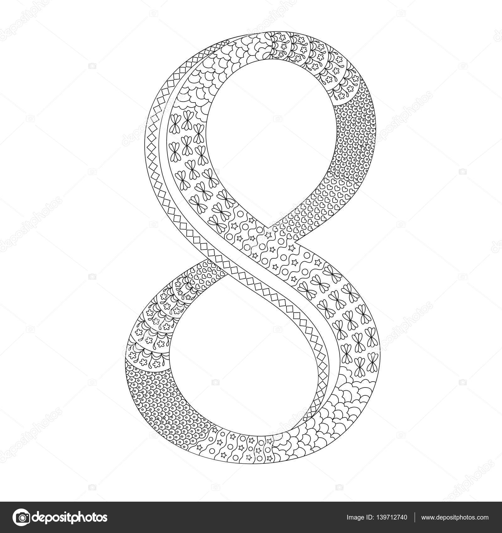 Kleurplaat Met Het Cijfer 8 Hand Tekenen Doodle Vectorillustratie