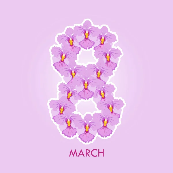 International Women's Day 8 March. Greeting card vector illustration with the number of orchids. — Stock Vector