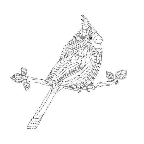 Libro para colorear para adultos y niños. Un pájaro de fantasía en una rama. Ilustración vectorial en blanco y negro . — Archivo Imágenes Vectoriales