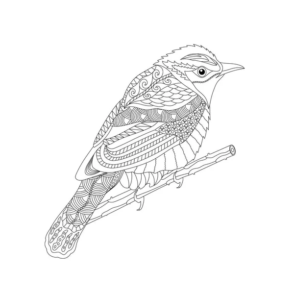 Libro para colorear para adultos y niños. Un pájaro de fantasía en una rama. Ilustración vectorial en blanco y negro . — Archivo Imágenes Vectoriales