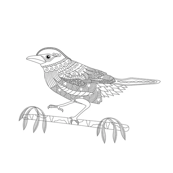 Livre à colorier pour adultes et enfants. Oiseau fantasme sur une branche. Illustration vectorielle noir et blanc . — Image vectorielle