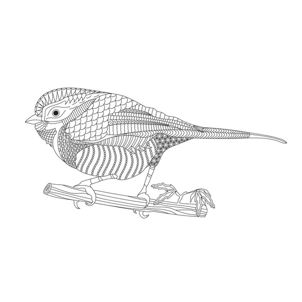 Oiseau fantasme sur une branche. Livre à colorier pour adultes et enfants. Illustration vectorielle noir et blanc . — Image vectorielle