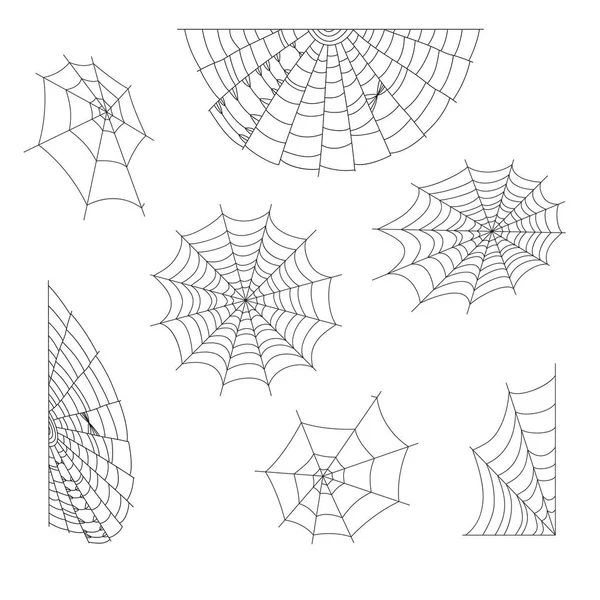 Set of vector silhouettes of cobweb on a white background. Halloween party. — Stock Vector