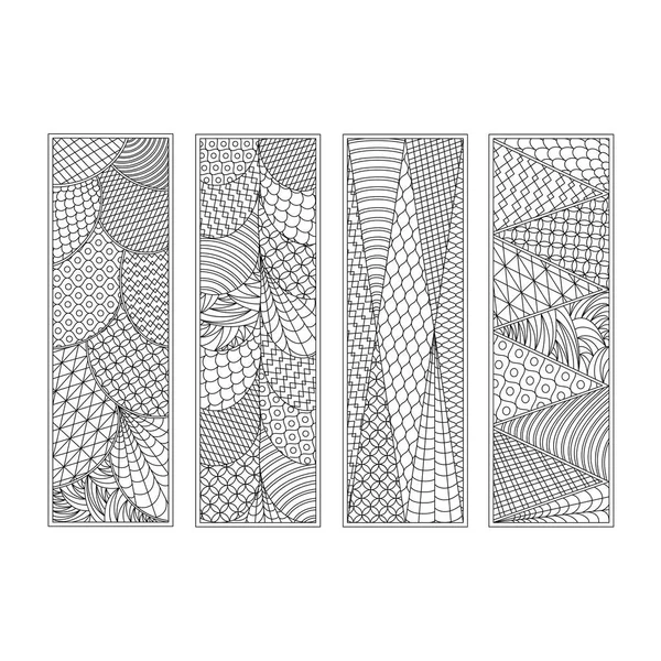 Dört yer imleri kümesi. Siyah ve beyaz el doodle tarzında kroki çizmek. Çocuklar ve yetişkinler, etiket, banner için boyama kitabı. Raster sürüm illüstrasyon.