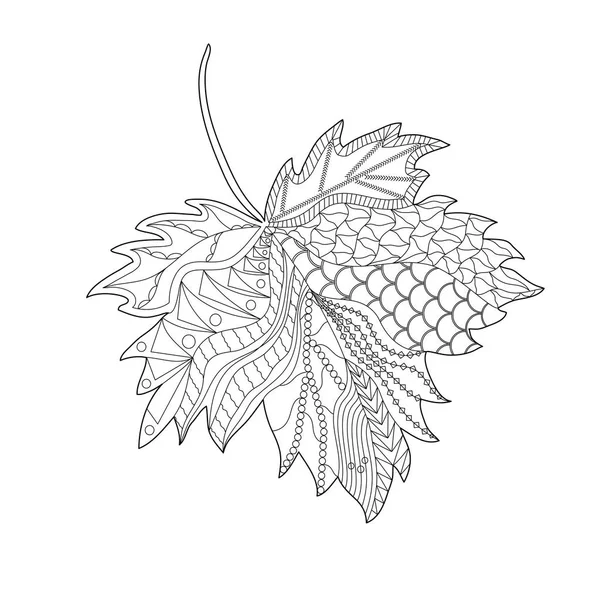 Akçaağaç yaprağı. Kontur el ile desen çizimi. Siyah ve beyaz vektör çizim. Yetişkin ve çocuklar için boyama kitabı. Stok Vektör