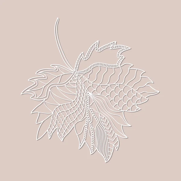 透かし彫り白書カエデの葉。輪郭手のパターンで描画します。ステンシル デザイン。レーザー デコレーション テンプレート。ベクトル図. — ストックベクタ
