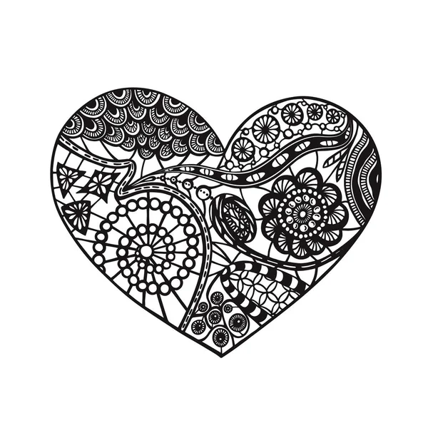 Hand Draw Doodle Heart. Black and white Vector illustration. — Stock Vector
