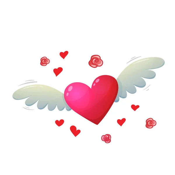 Πολύχρωμο κινούμενα σχέδια καρδιά με φτερά — Διανυσματικό Αρχείο