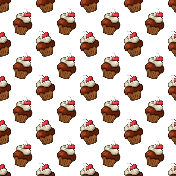 Cupcakes Seamless Pattern — Stock Vector