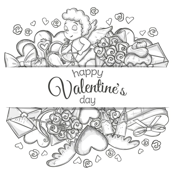 Sjabloon met sketch Valentines pictogrammen — Stockvector