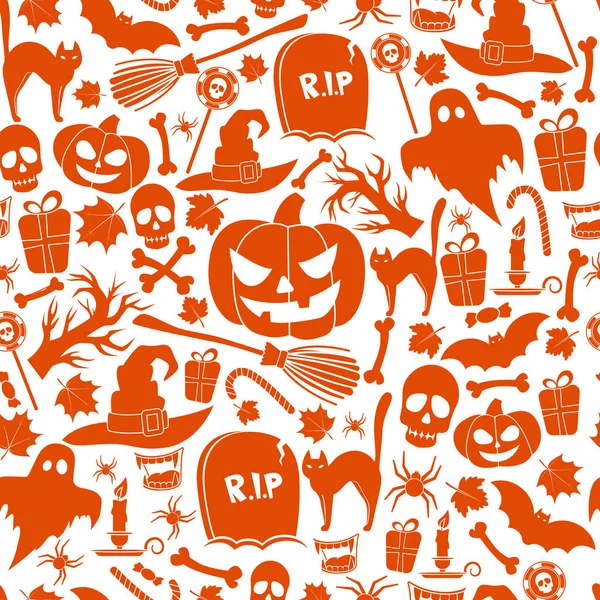 Pola ikon Halloween tak beraturan - Stok Vektor