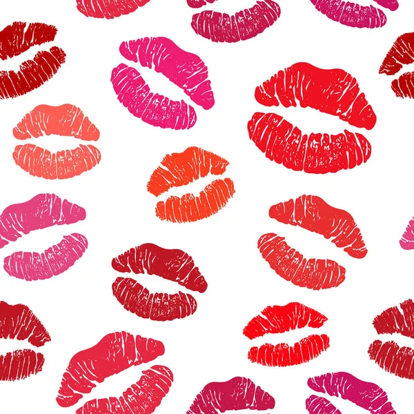 빨간 립스틱 키스 완벽 한 패턴 — 스톡 벡터