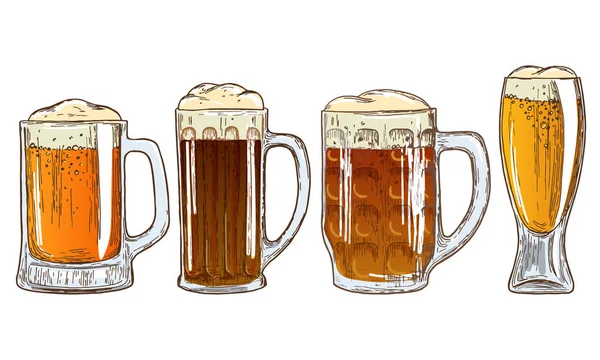 Set of mugs of beer — Stock Vector