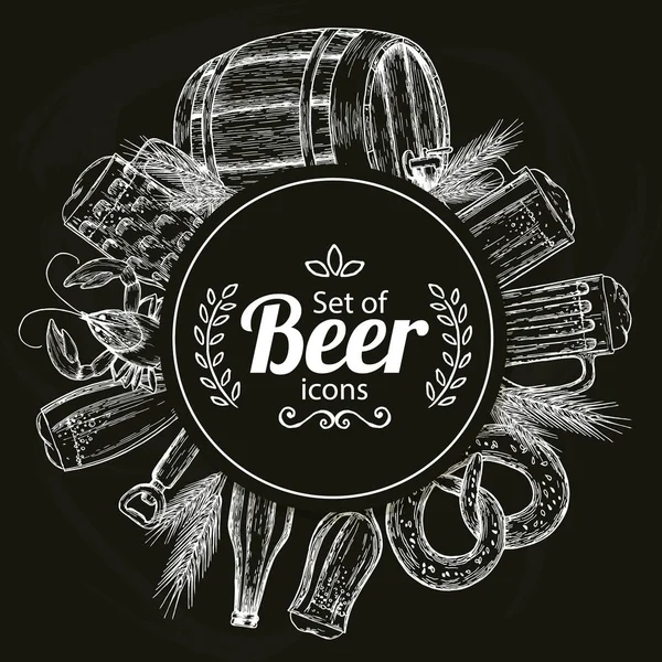 stock vector Round template with beer icons on black background