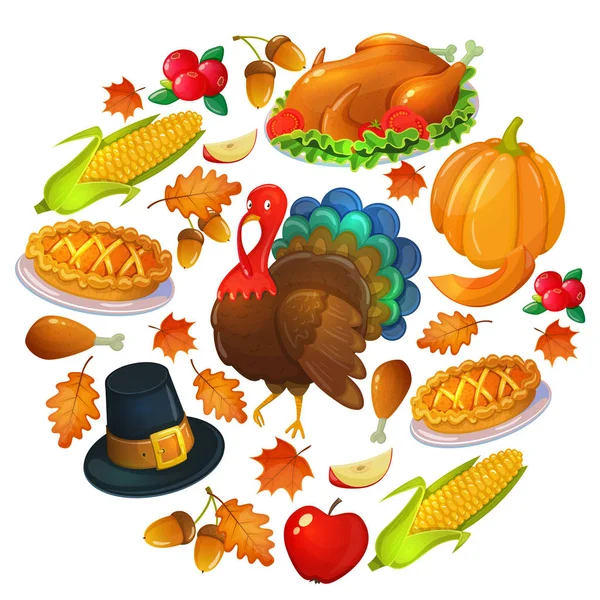 Ronde sjabloon met Thanksgiving pictogrammen — Stockvector