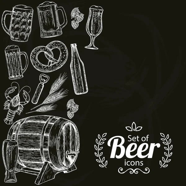 Icônes de bière sur fond noir — Image vectorielle