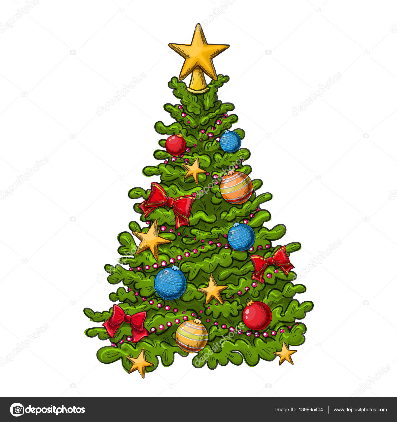 Colorato a mano disegno albero di Natale su una priorit  bassa bianca Vector — Vettoriali di alffiskyail