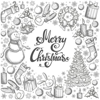 Christmas simgeleri ile yuvarlak çerçeve