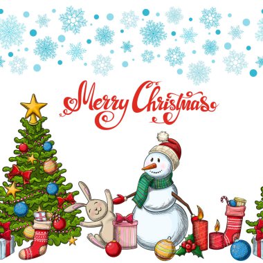 Christmas simgeleri ile kesintisiz yatay kenarlık