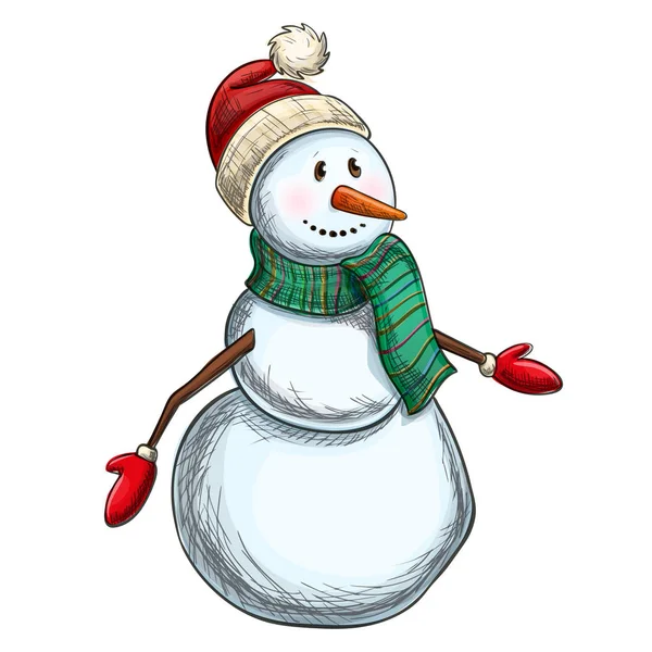 Desenho colorido de boneco de neve de Natal — Vetor de Stock