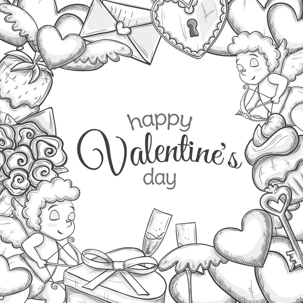 Sjabloon met sketch Valentijnsdag pictogrammen — Stockvector