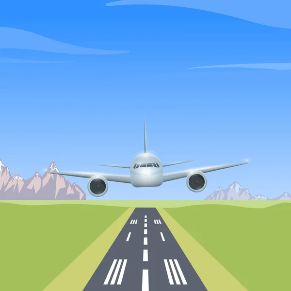 Airplane over the runway — Stock Vector