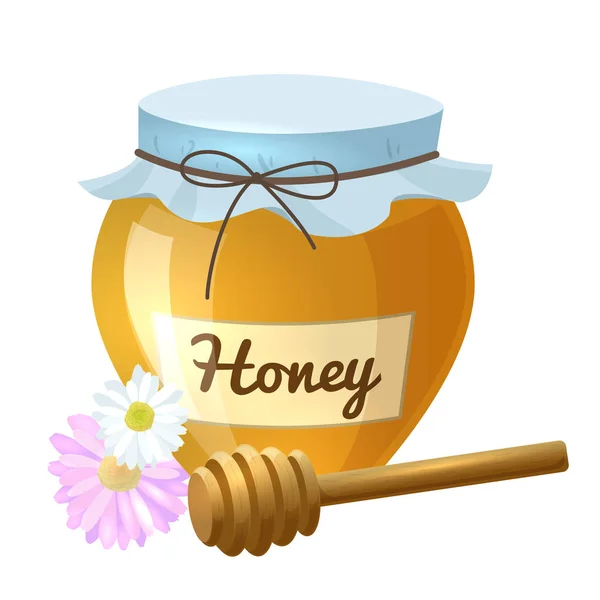 Honing pot en lepel — Stockvector
