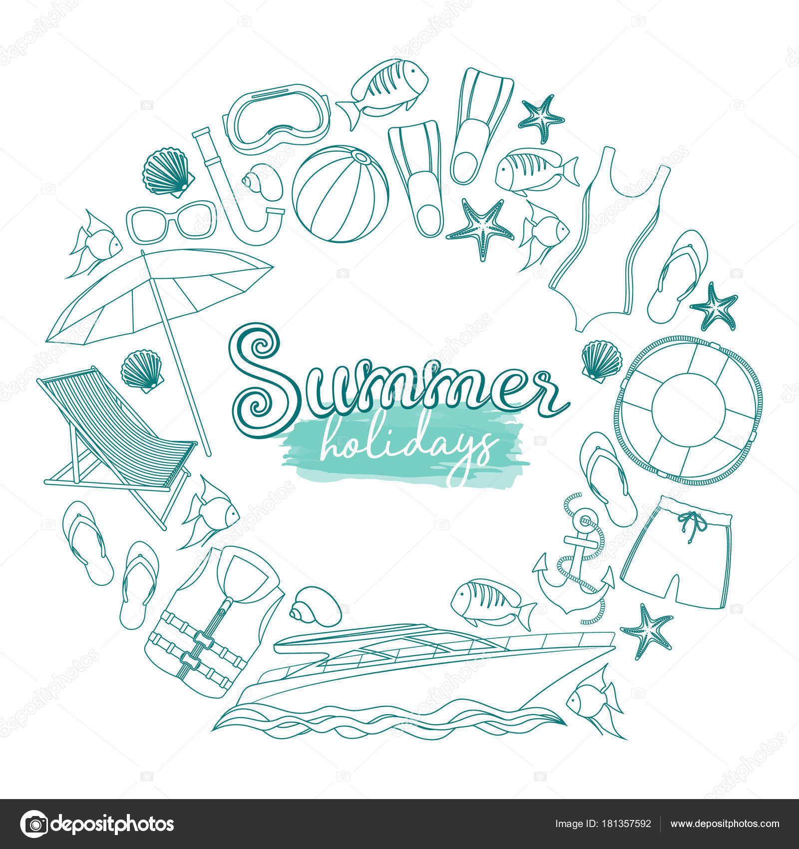 Ensemble d\u0027accessoires de plage été vacances, illustration de dessin animé. Vector \u2014 Vecteur par alffisky.gmail.com