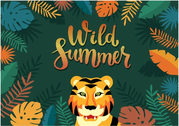 Kumaş tebrik kartları, yastık kılıfları ve kağıt bardaklar için çok renkli yaprakların ve kaplan harflerinin vektör görüntüsü