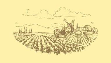 Vektör el bağ manzara çekilmiş.